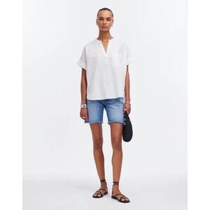 Madewell Lakeline Popover Shirttail Split Neck Top Womens Linen Blend White L